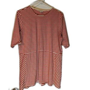J Jill White/Burnt Orange Stripe Normcore Casual Minimalist Classic Tunic L Tall